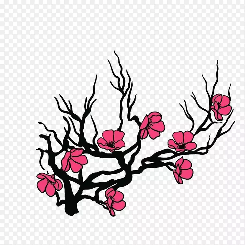 樱花免费插画-简单手绘樱桃树无扣材料