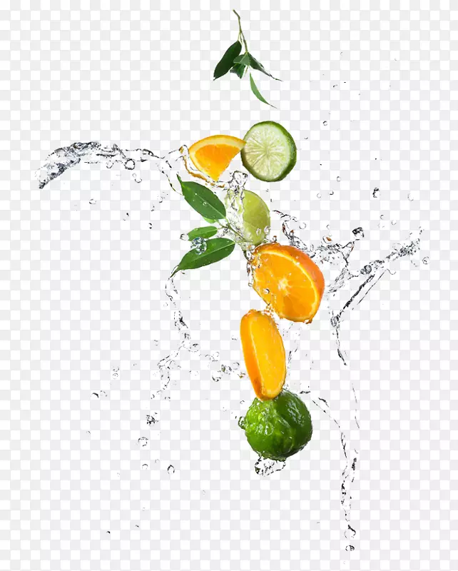 柠檬水石灰橙摄影.水果和水