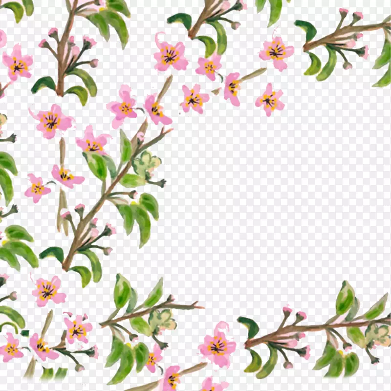 花砖插画-美丽的手绘樱桃树扣免费材料