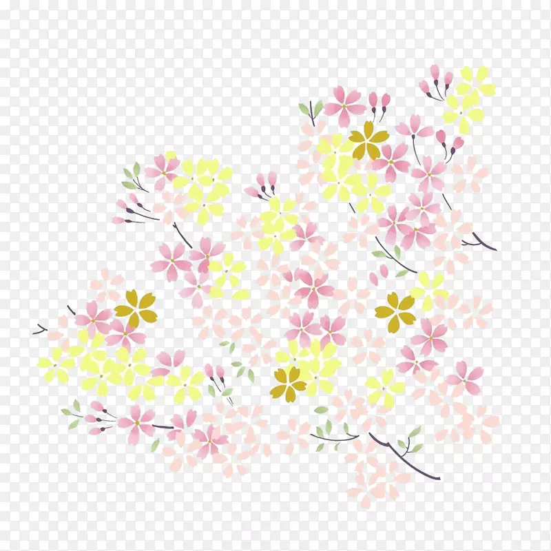 花瓣花樱花-美丽的手绘樱桃树扣免费材料