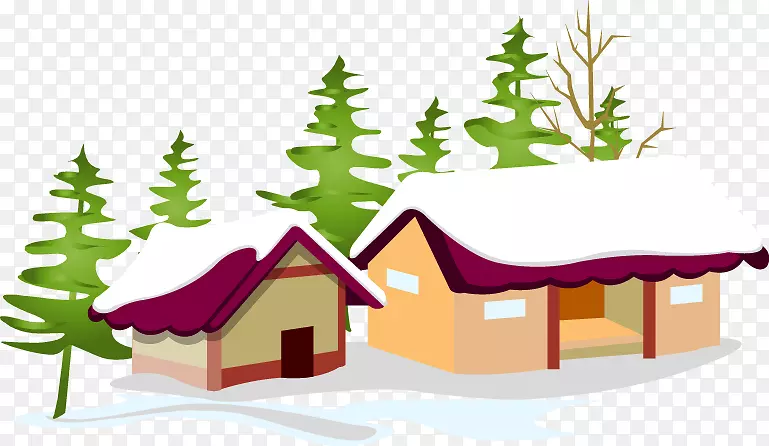 房屋雪夹艺术.手绘树屋图案雪