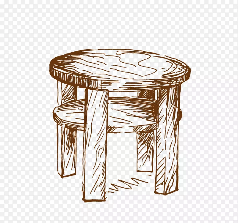 圆桌绘图家具.手绘木凳子