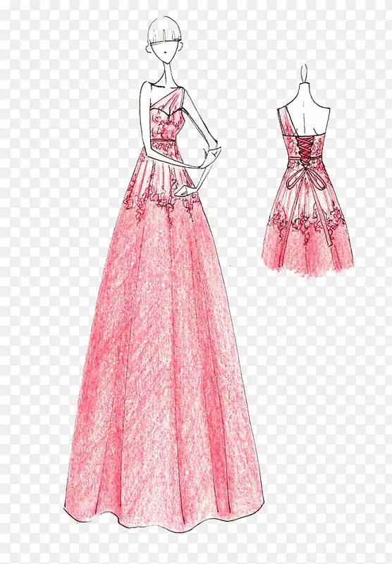 服装裙设计师正式服装-粉红色晚礼服