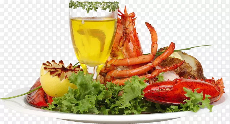 龙虾、热中菜或小菜、蔬菜、水果、蔬菜等