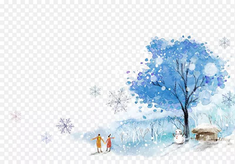 雪冬剪贴画-卡通画蓝色雪