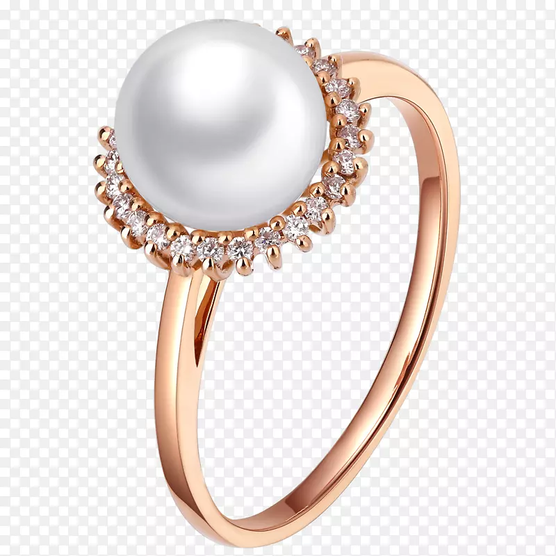 珍珠戒指-玫瑰金珍珠钻石珠宝戒指