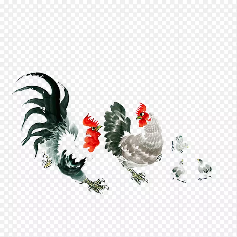丝绸公鸡-鸡墨图案
