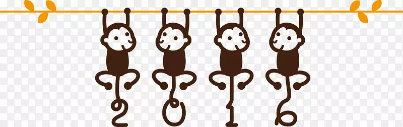 猴子新年快乐插画-四只小猴子
