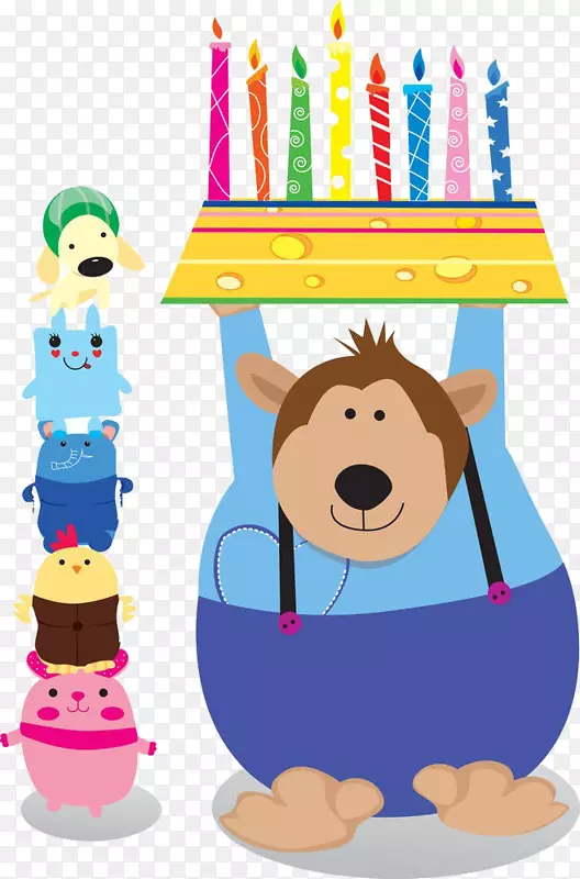 生日蛋糕装饰娱乐插图-卡通熊蜡烛