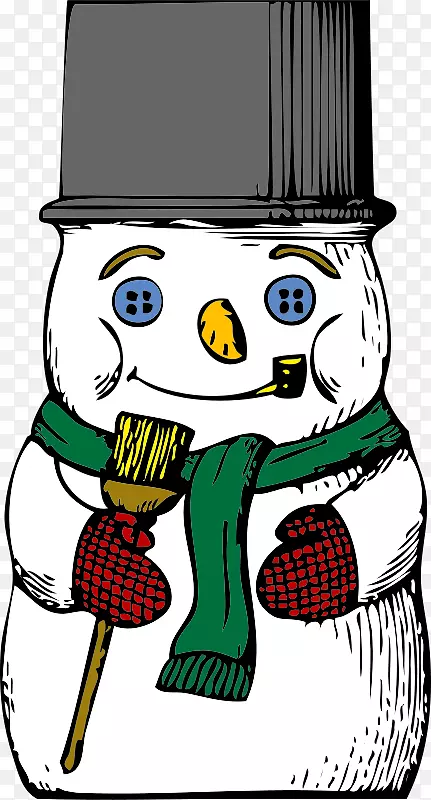 雪人冬季皮卡艺术-戴灰色帽子的卡通雪人