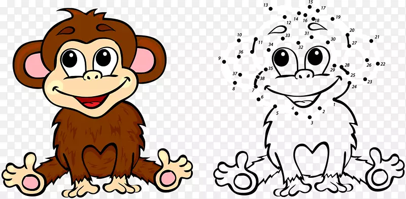 猴子卡通着色书插图-手绘可爱猴子