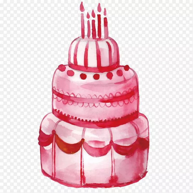生日蛋糕插图-插图粉红蜡烛庆祝