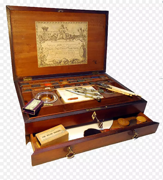 水彩画艺术家波查德-老式木盒绘画工具