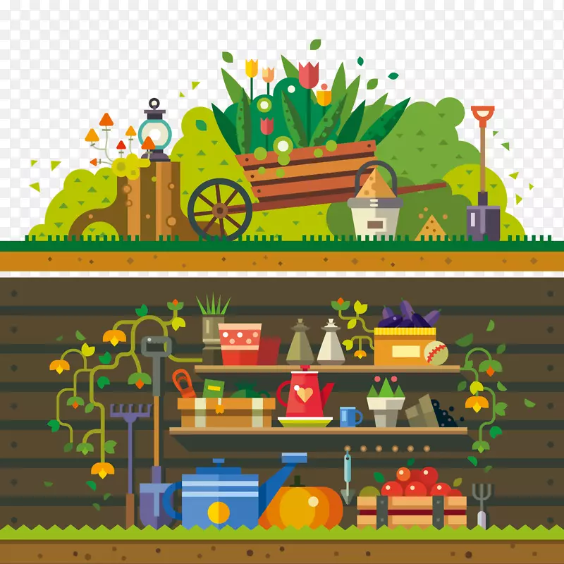 字脑文字.图片填字游戏免费花园插图.第2组花园景观和园林工具元素