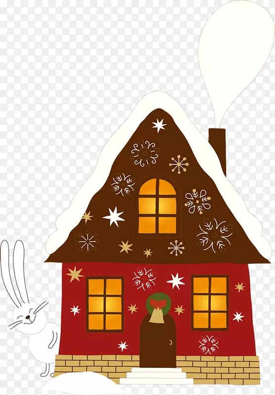 姜饼，糖果，手杖，圣诞剪贴画-兔子和房子