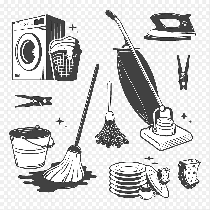 清洁女佣服务清洁图例.家用清洁工具设计材料7