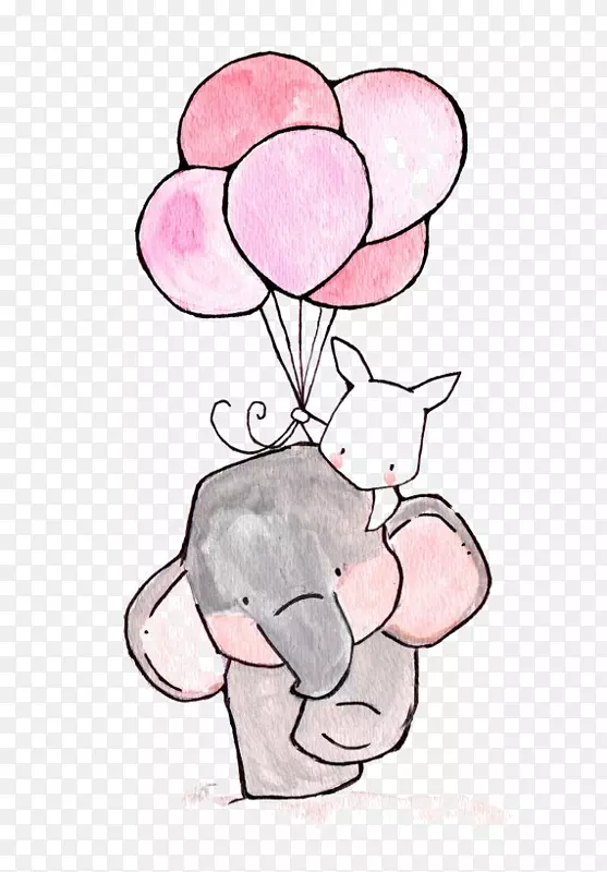纸印刷儿童绘画插图.带气球的卡通手绘兔球