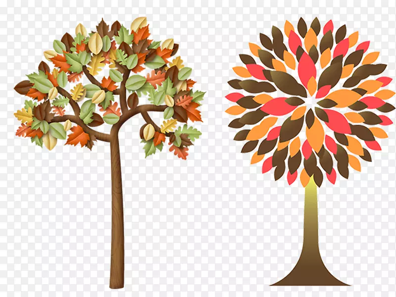 秋叶彩色剪贴画.秋季树木材料
