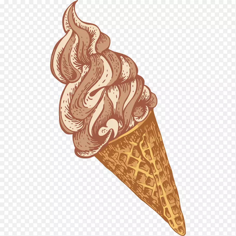 巧克力冰淇淋筒圣代卡通手绘水彩画巧克力奶油