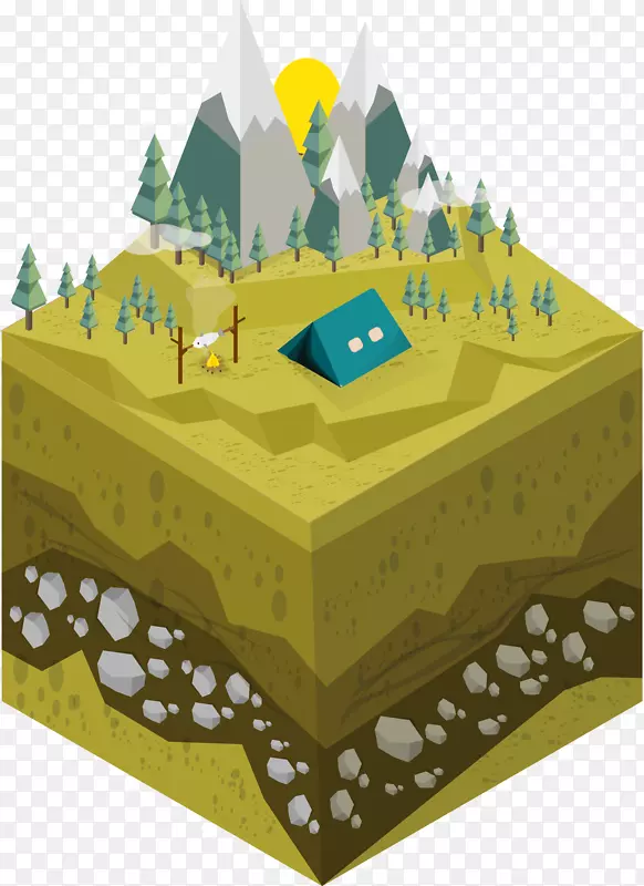 野营图形设计视频游戏中的等距图形和像素艺术剪贴画地理环境横切图