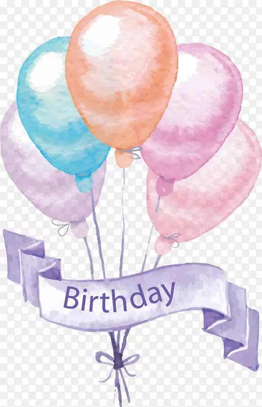 生日蛋糕贺卡气球派对卡通手彩气球