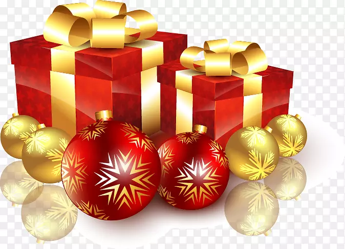 圣诞老人圣诞装饰品-红色礼品盒球状图案