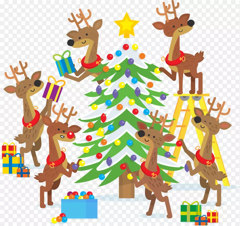 圣诞树，圣诞灯，新年树礼物-圣诞树，圣诞卡通鹿