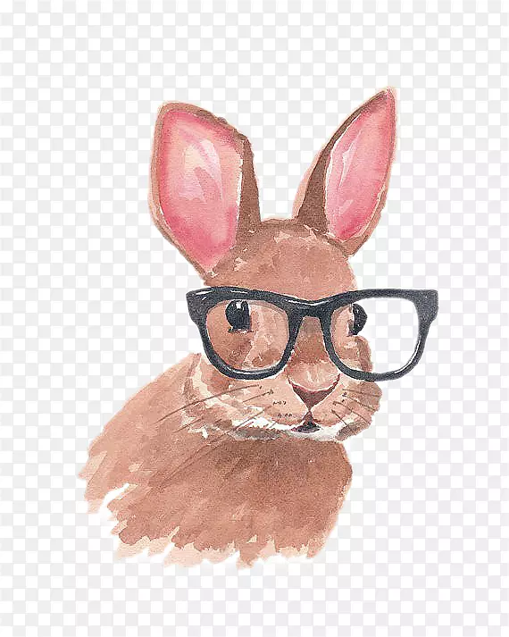 狮子头兔复活节兔子眼镜画.带眼镜的手绘兔子