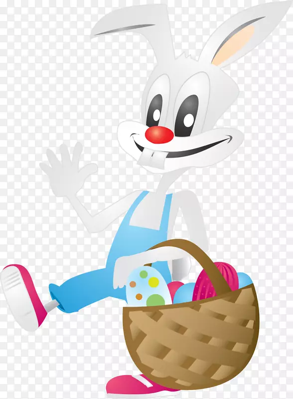 复活节兔子剪贴画-一只带吊带的卡通兔子