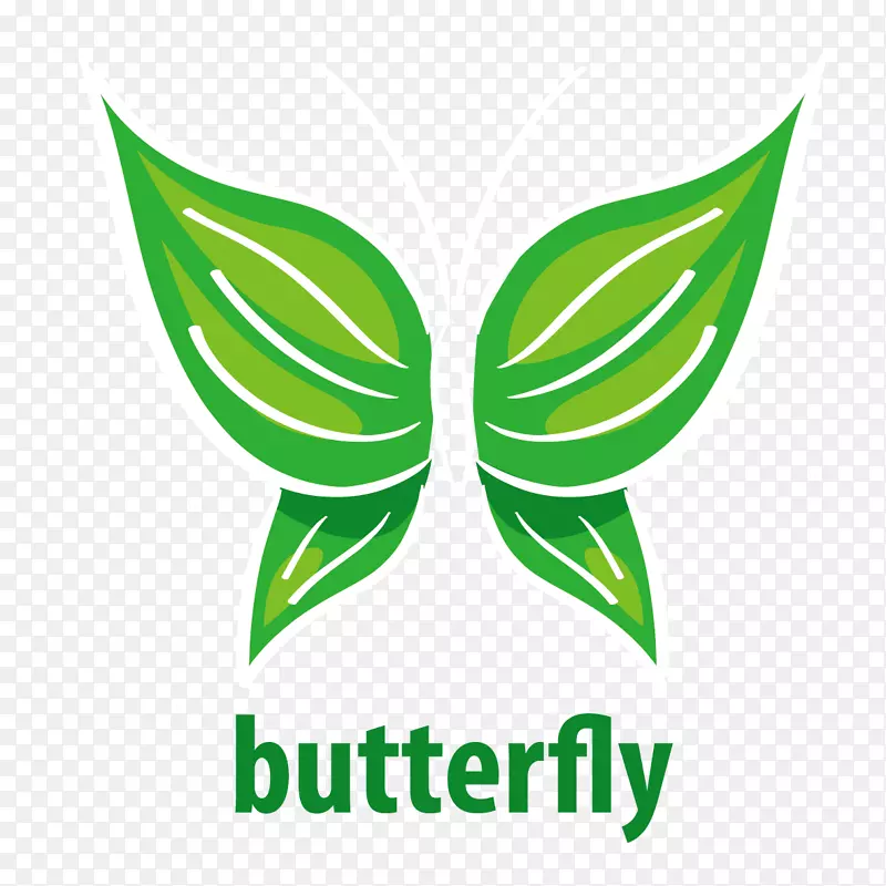 蝴蝶标志插图-绿色手绘蝴蝶