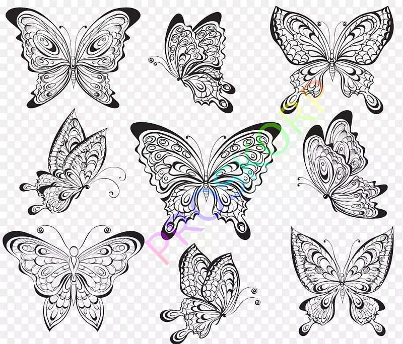 绘画纹身主题剪贴画-创意蝴蝶