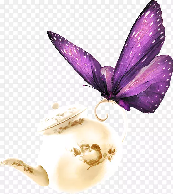 蝴蝶色像素-蝴蝶和茶壶