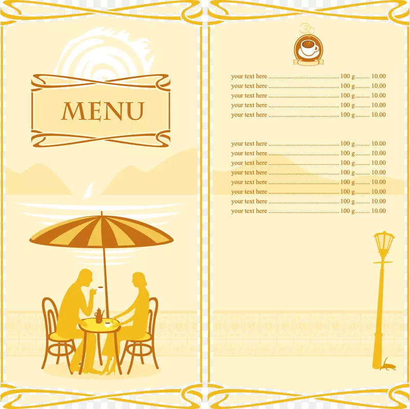 咖啡厅菜单卡通剪影-优雅的菜单设计材料