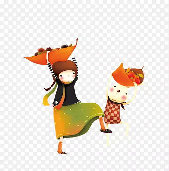 秋收-橙色卡通儿童装饰图案