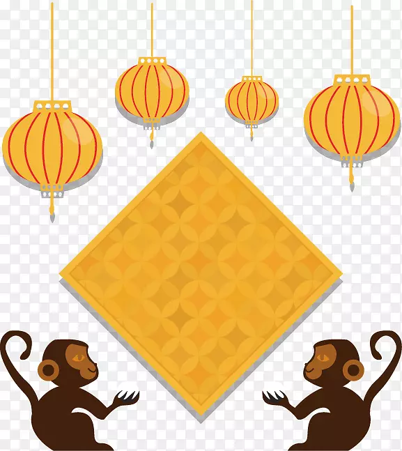 猴子剪贴画.手绘灯笼