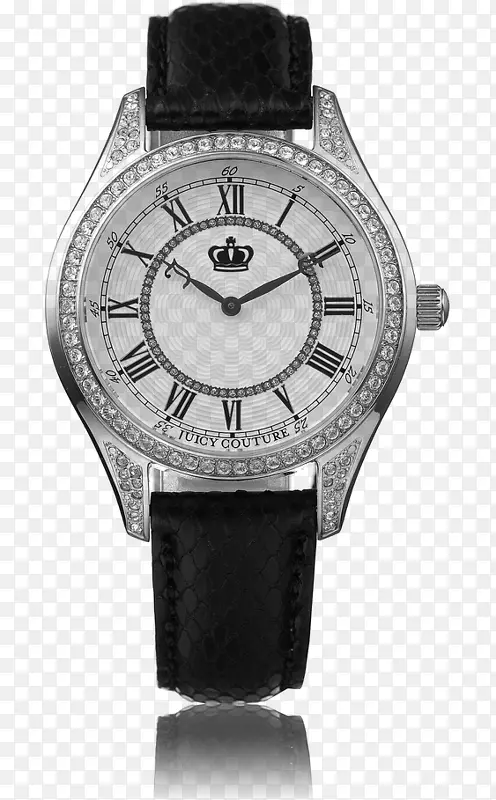 手表石英钟白色表盘-黑色皮革白表表