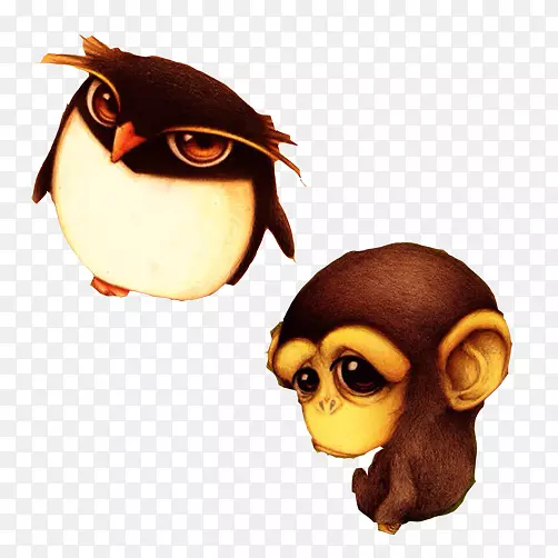 猴子下载动物-企鹅水彩画猴子小动物