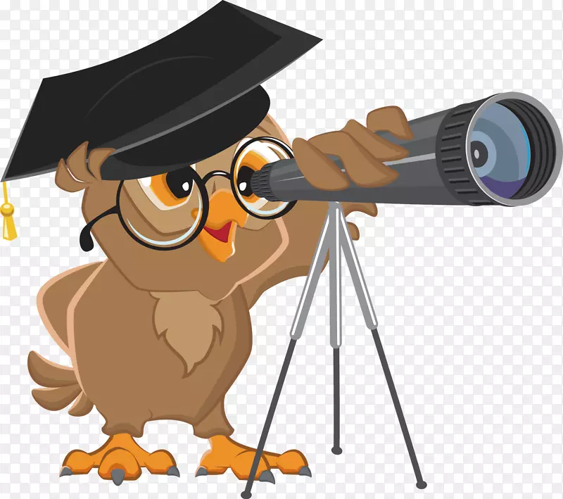 OWL卡通免版画插图望远镜装饰设计