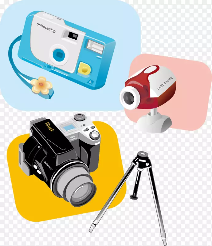 数码相机插图.各种电子设备照相机的装饰性插图
