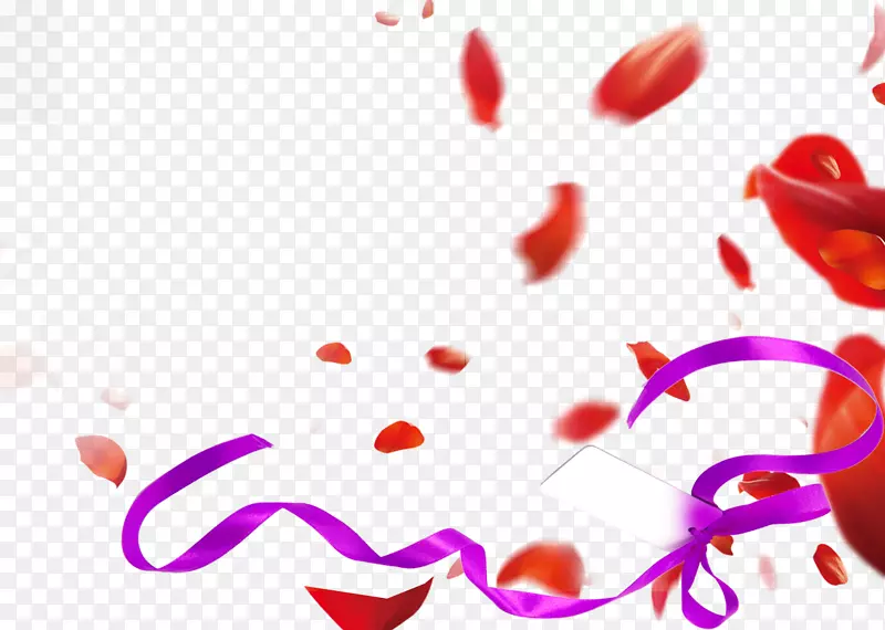 情人节白日花瓣海报-浮动花瓣紫色丝带