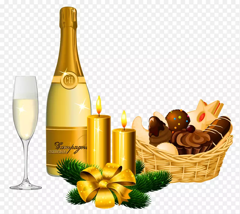 香槟酒新年剪辑艺术丰富的甜点和葡萄酒
