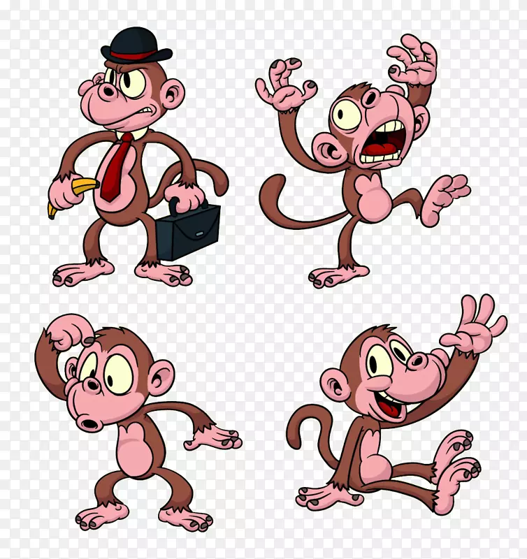 猿猴卡通-猴子四种动作