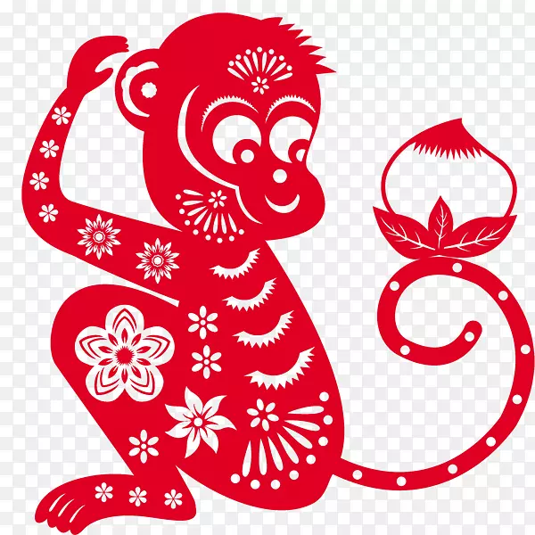 农历新年猴子贺卡-猴子剪纸