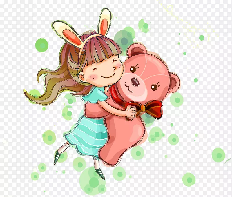 娃娃卡通儿童-小美女和小熊