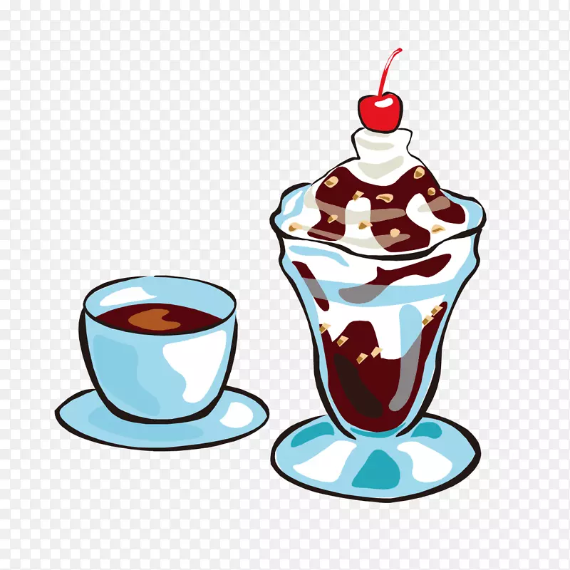 冰淇淋咖啡圣代软糖手绘蓝色冰淇淋