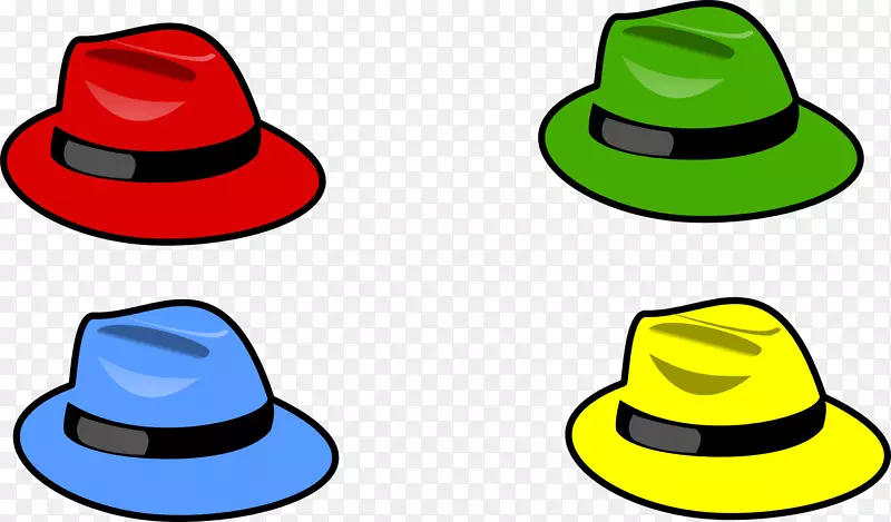 六顶思维帽服装剪贴画四色帽子