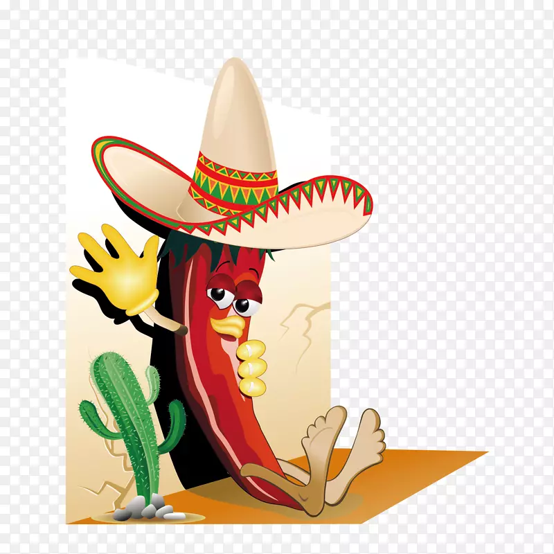 贝尔辣椒，墨西哥菜，辣椒，鳄梨酱，，戴着一顶辣椒帽子