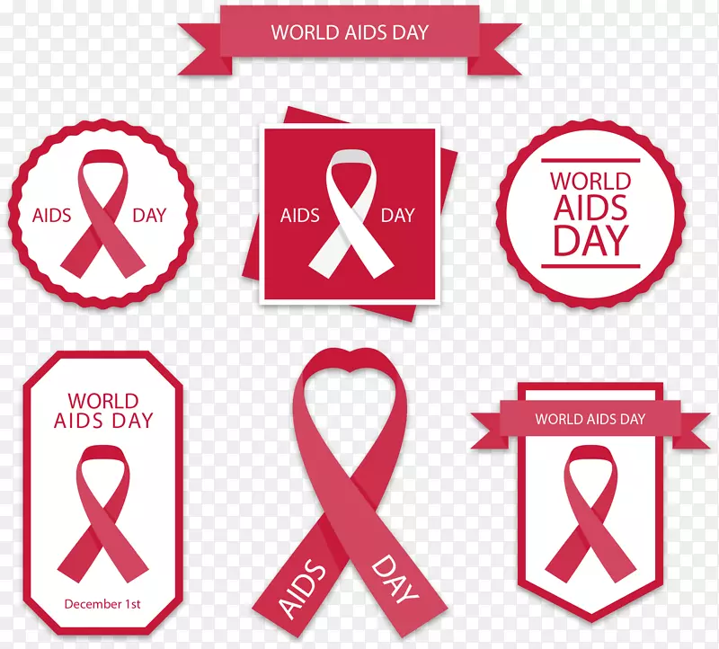 徽标世界艾滋病日红丝带-手绘红丝带