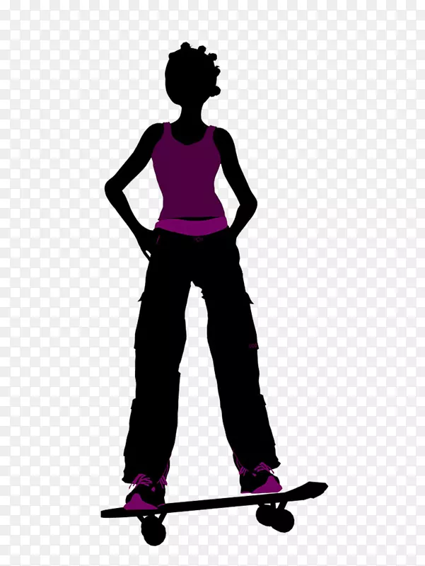 穿紫色连衣裙的女子滑板