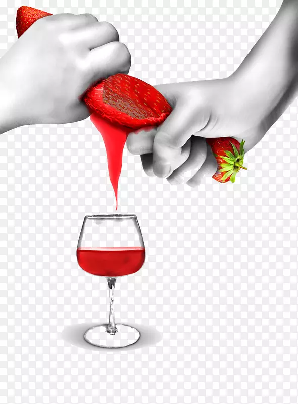 红酒果汁酒杯鸡尾酒装饰草莓奶油蛋糕-葡萄酒创意广告设计